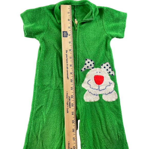 Vintage Baby Terrycloth Romper Green Puppy Dog Embroidered Zip Bath Time 12mths - Picture 4 of 5